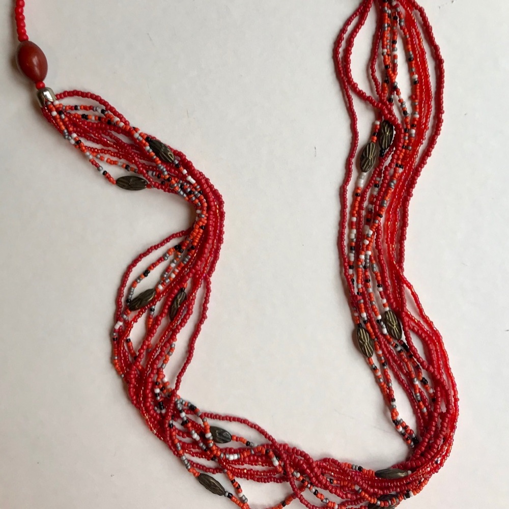 Chunky red beaded necklace